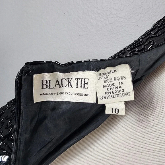 Vintage Black Tie By He-Ro Silk Beaded Sequin Evening Cocktail Dress Size 10 - Picture 15 of 16